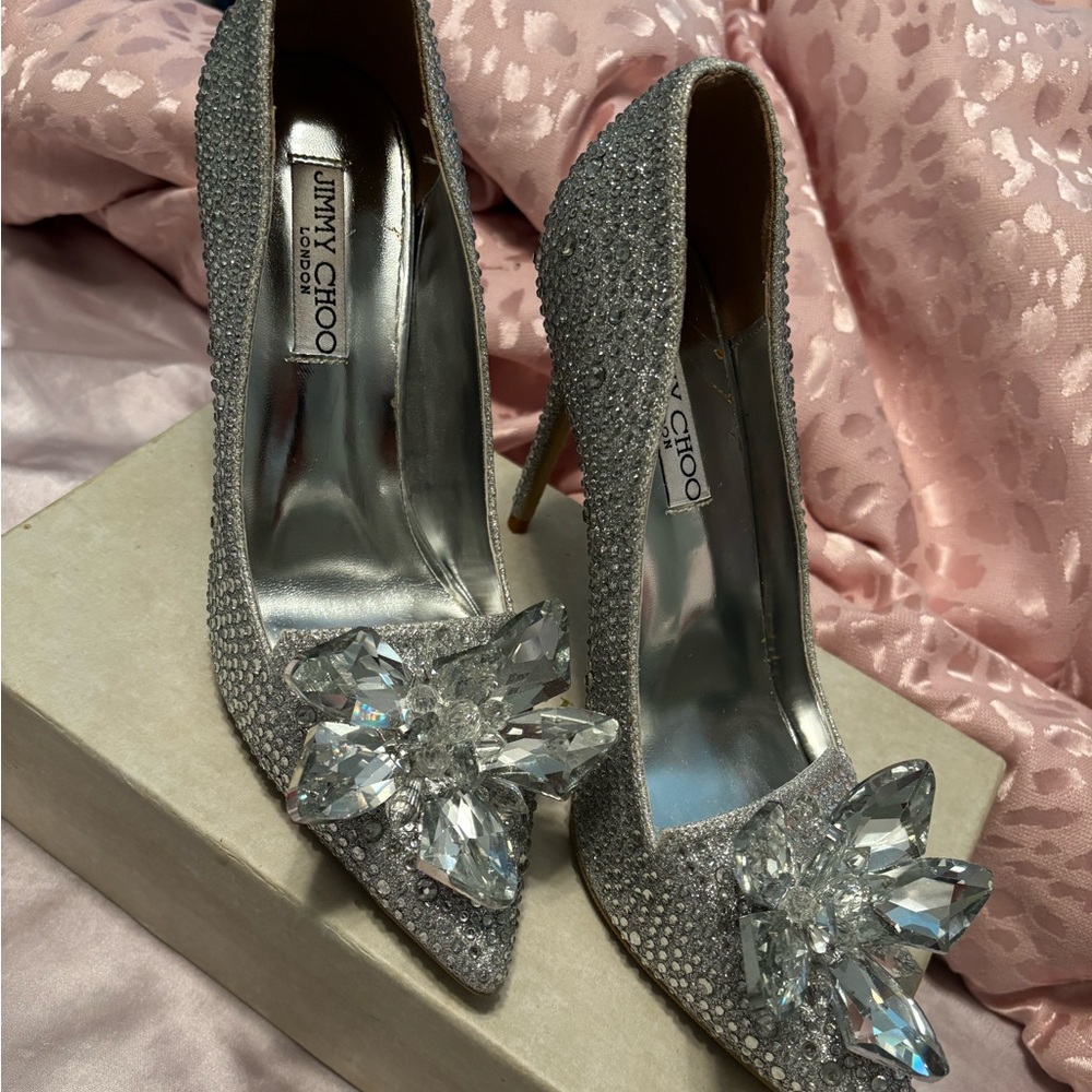 Jimmy Choo Silver Alia crystal Stiletto Heels